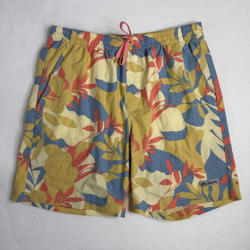 Columbia Shorts Mens M Multicolor Hawaiian Floral Swim Lined Pockets Summer